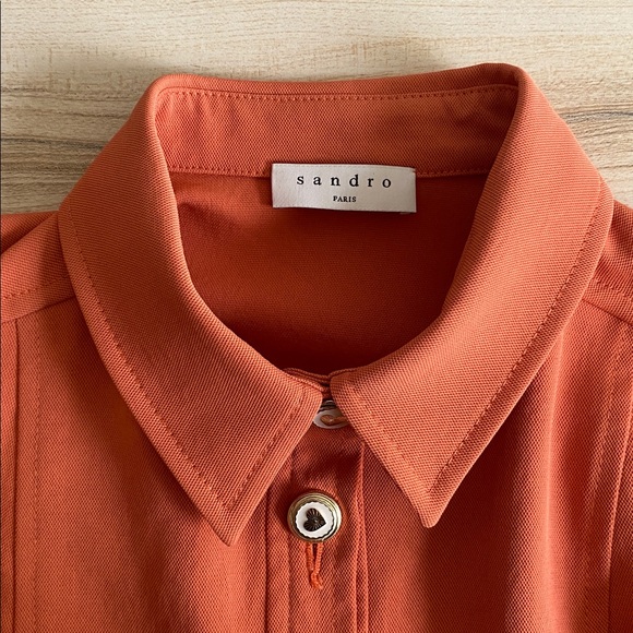 Sandro Joody Belted Piqué Mini Heart Button Shirt Dress Apricot Size 34 | US 2 - Picture 11 of 16